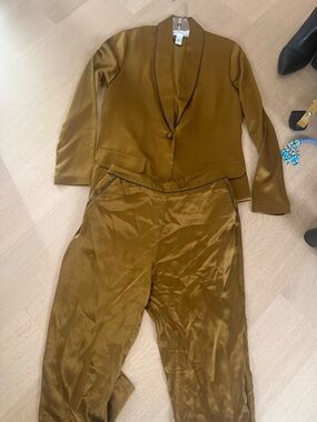 Fleur du Mal Satin Olive Suit Jacket & Trousers